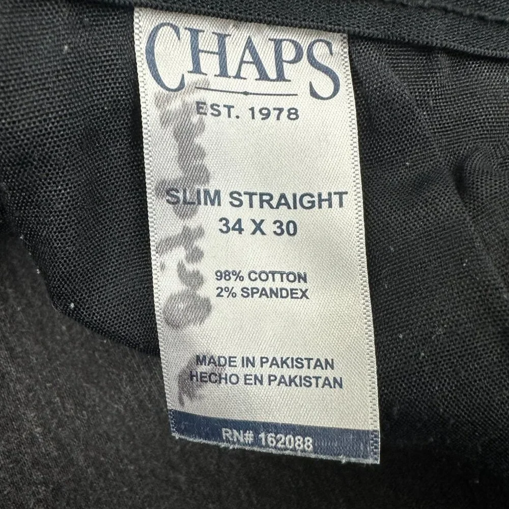 Chaps Jeans Mens 34x30 Black Slim Straight Denim‎ Pant
